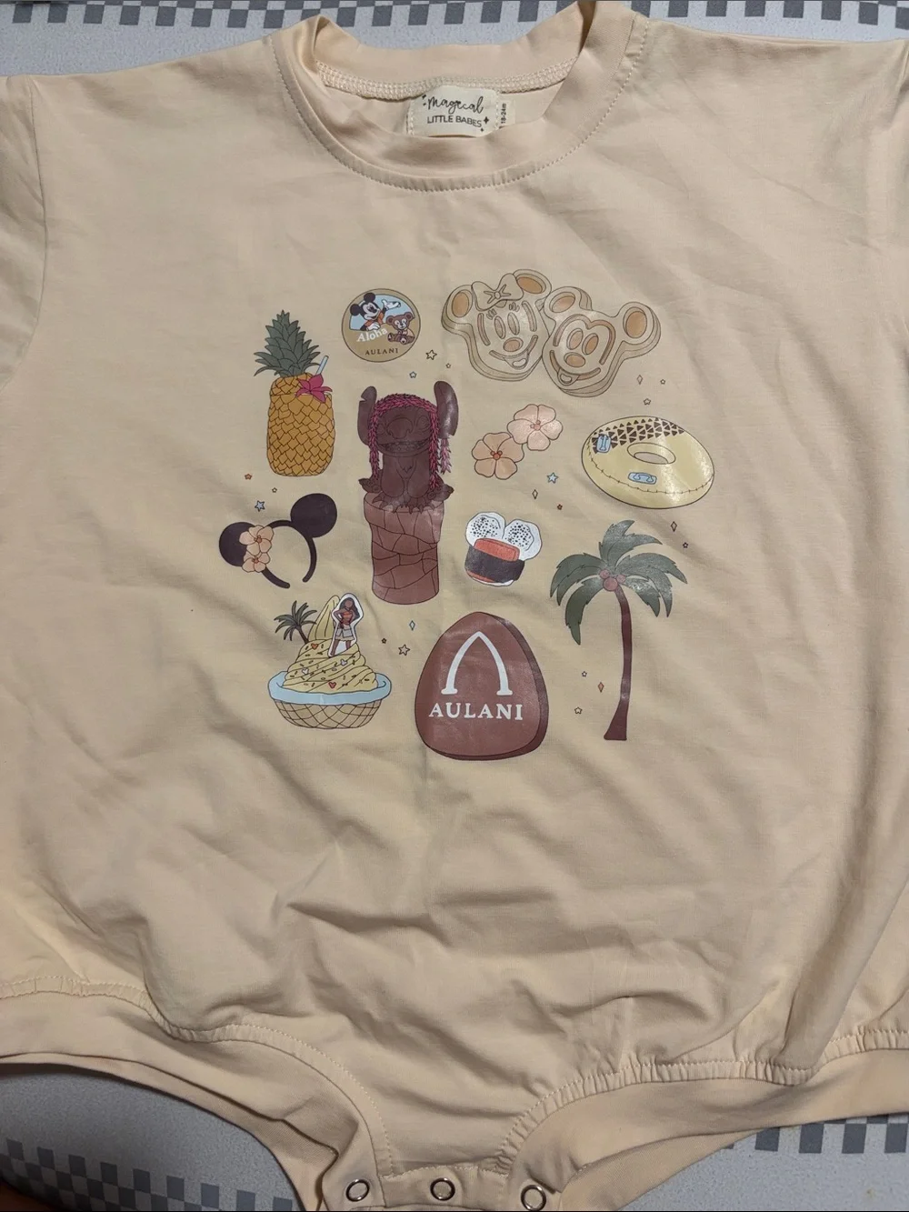 Short-Sleeve Toddler Disney Romper in Beige size 18-24montj fits oversized